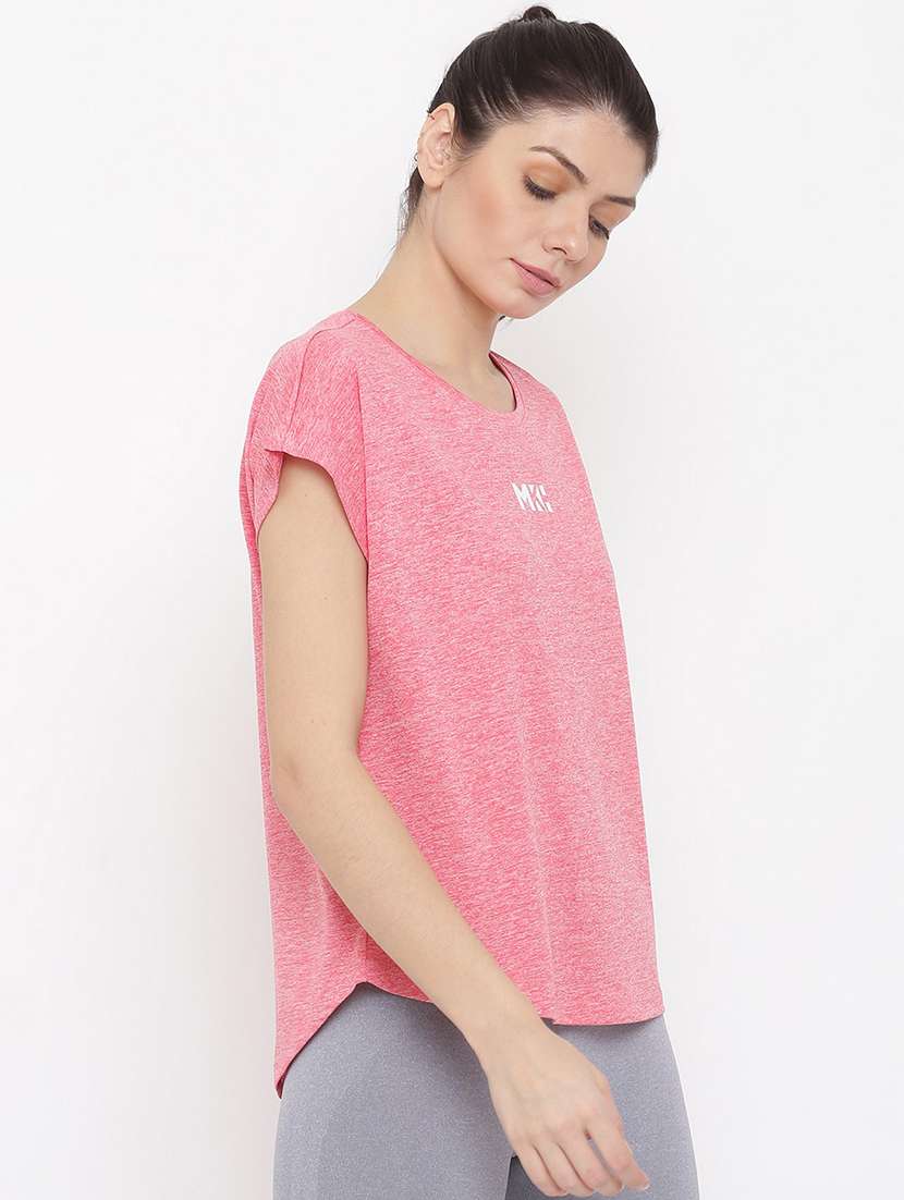 women melange round neck dri-fit t-shirt - 21762871 - Standard Image - 1