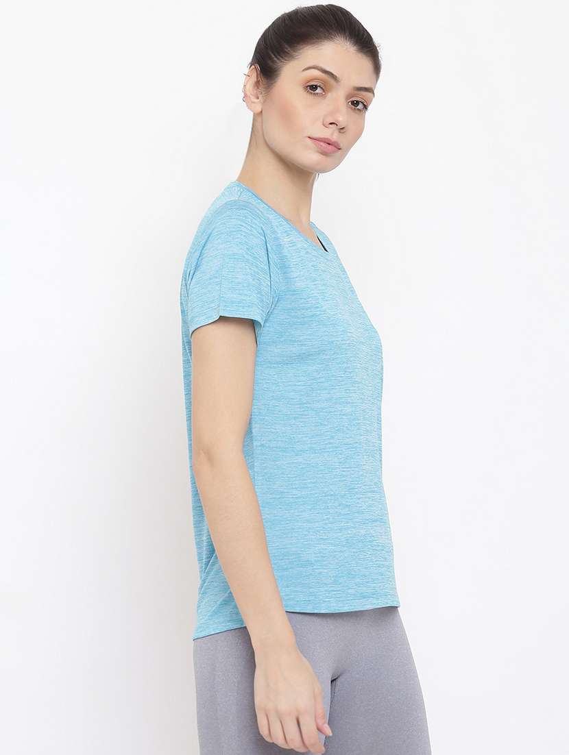 women melange round neck dri-fit t-shirt - 21762872 -  Standard Image - 1