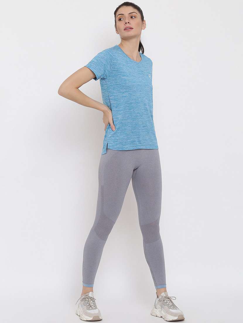 women melange round neck dri-fit t-shirt - 21762873 -  Standard Image - 4