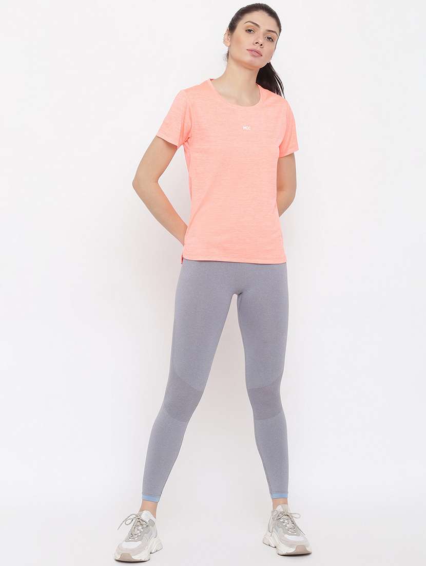 women melange round neck dri-fit t-shirt - 21762877 -  Standard Image - 4