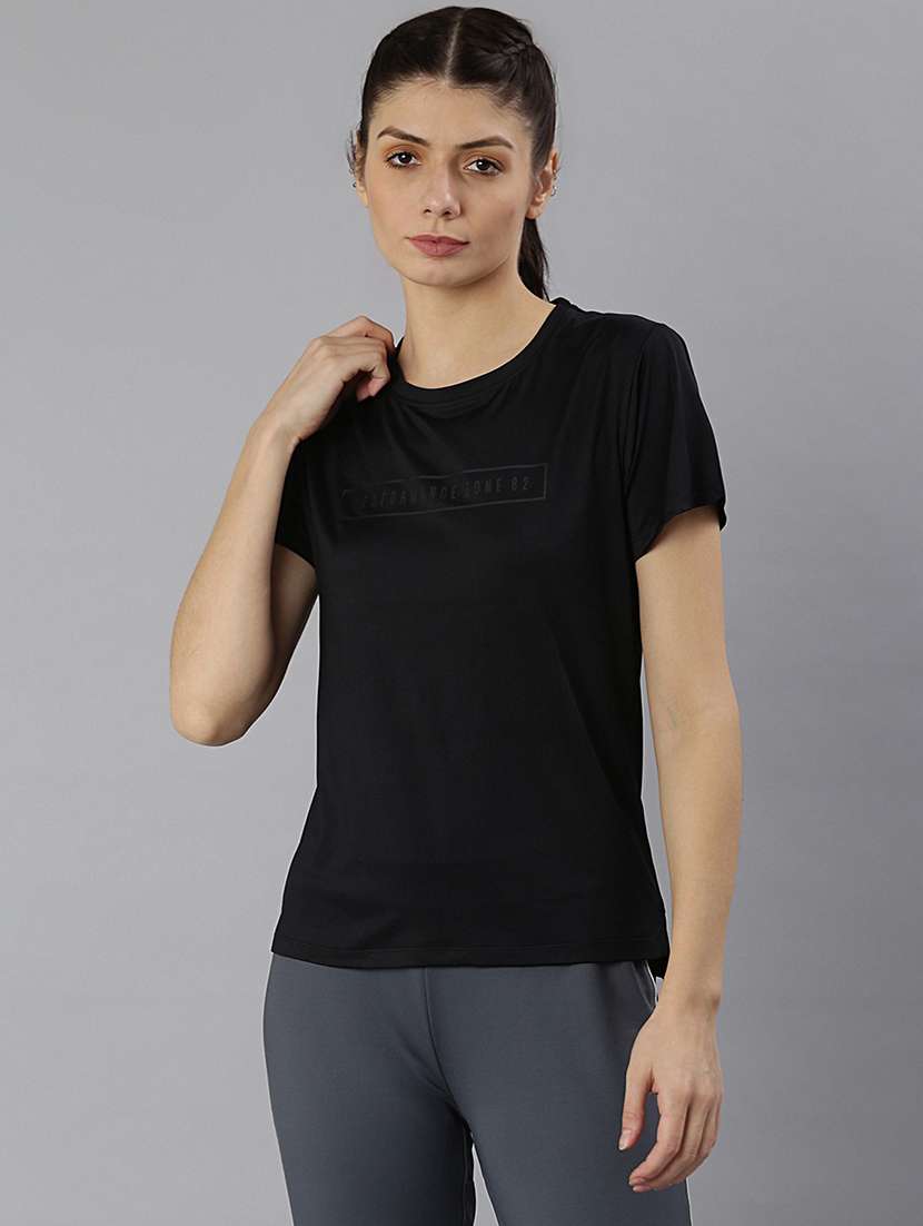 women printed round neck dri-fit sports t-shirt