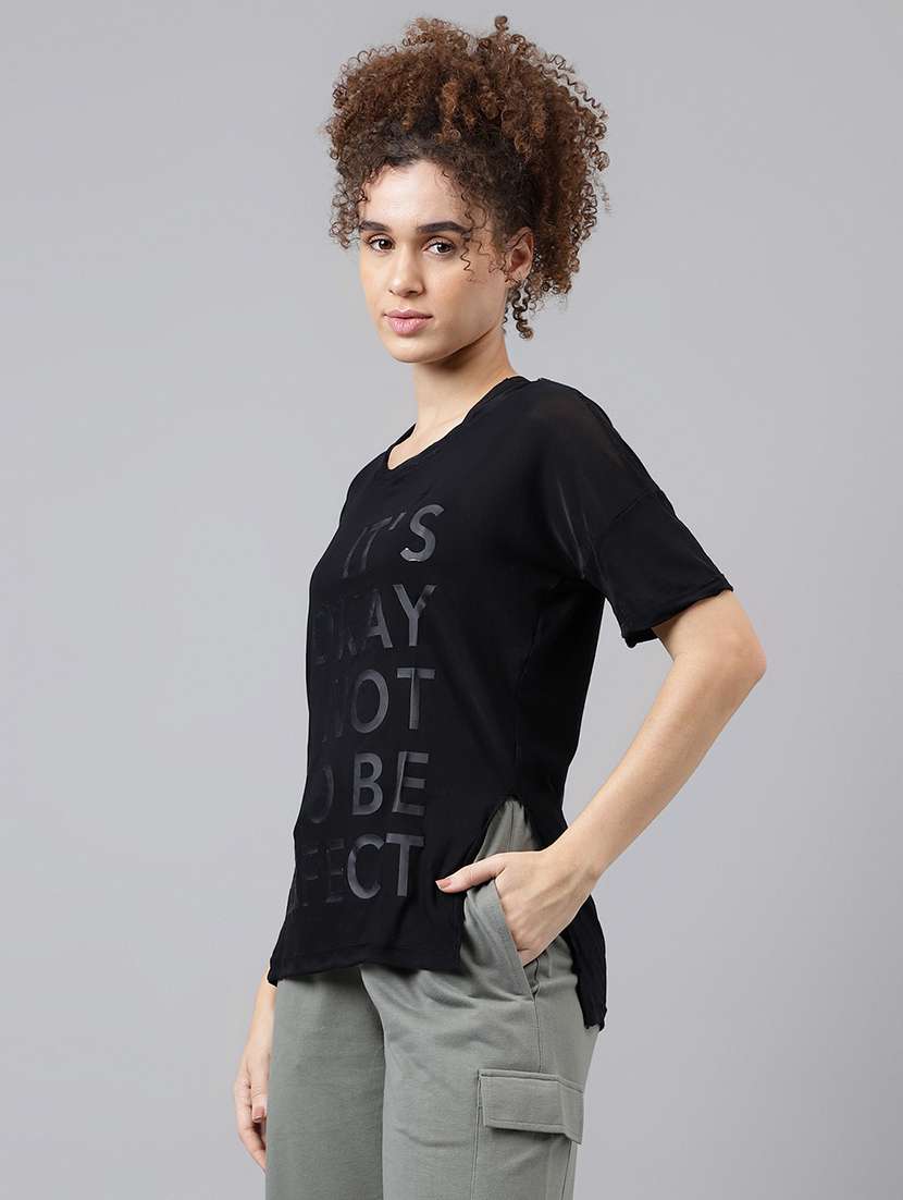 women typography printed relaxed fit dri-fit t-shirt - 21762945 -  Standard Image - 1