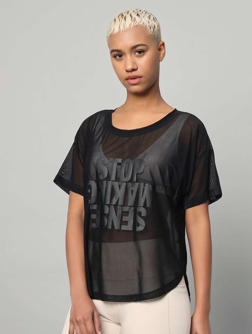 women typography printed relaxed fit dri-fit t-shirt - 21763001 -  Standard Image - 1