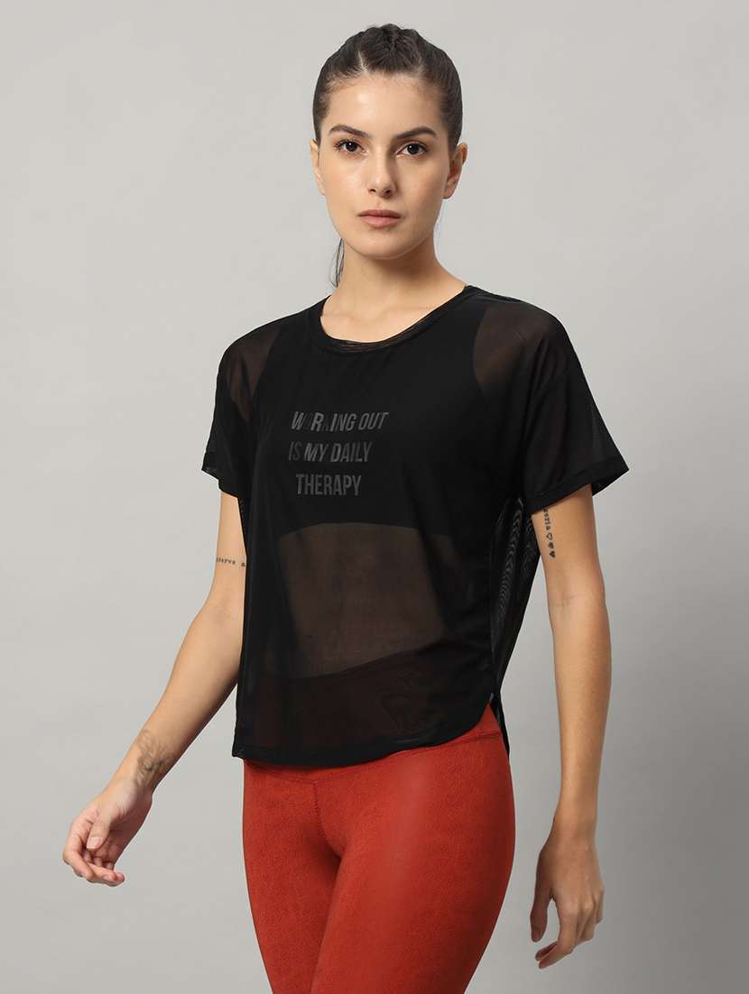 women typography printed relaxed fit dri-fit t-shirt - 21763007 -  Standard Image - 1