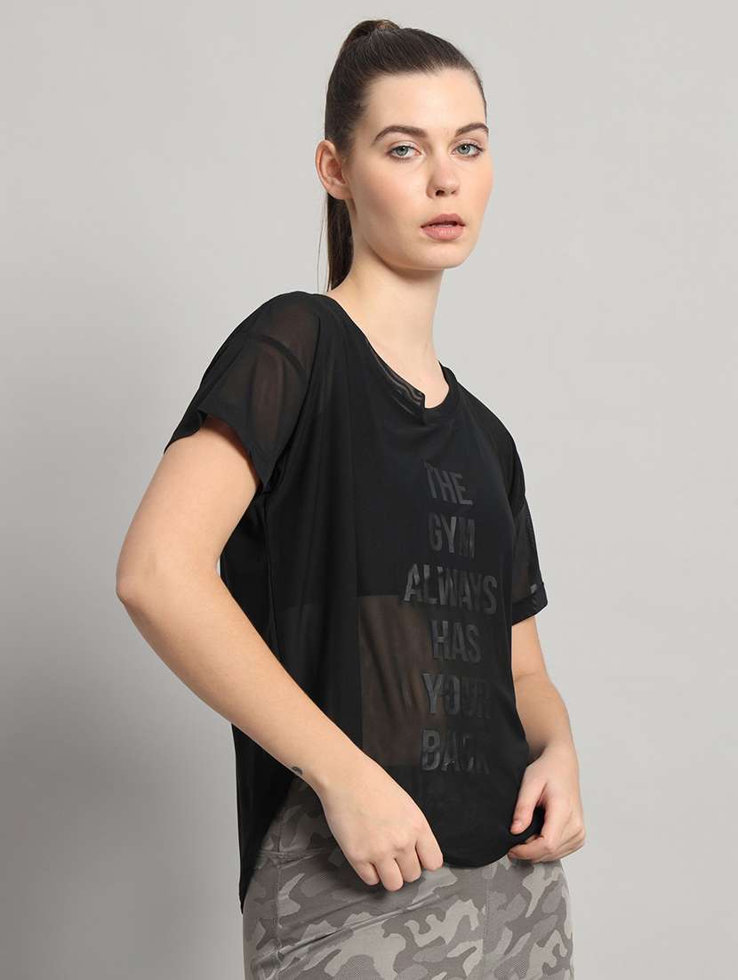 women typography printed relaxed fit dri-fit t-shirt - 21763024 -  Standard Image - 1