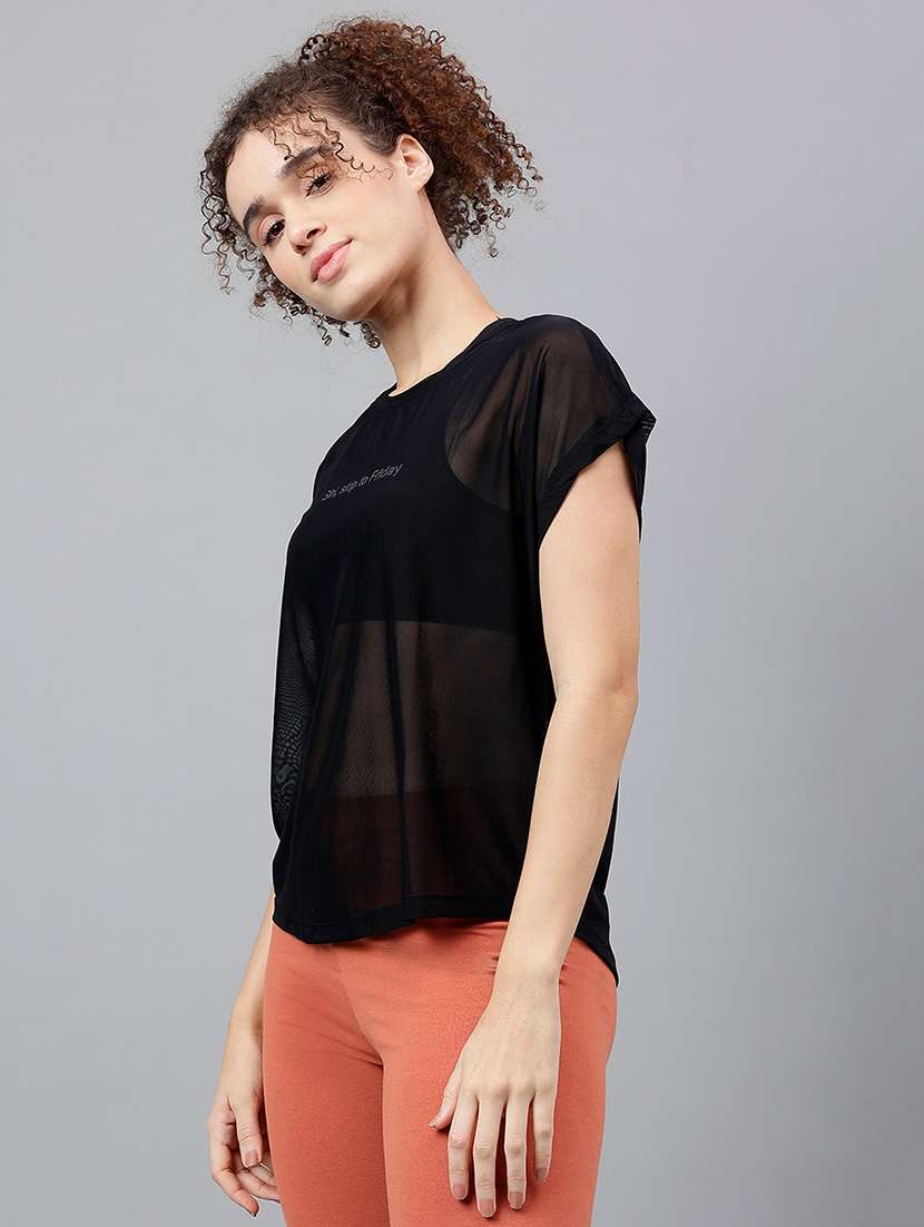 women typography printed round neck dri-fit t-shirt - 21763035 -  Standard Image - 1