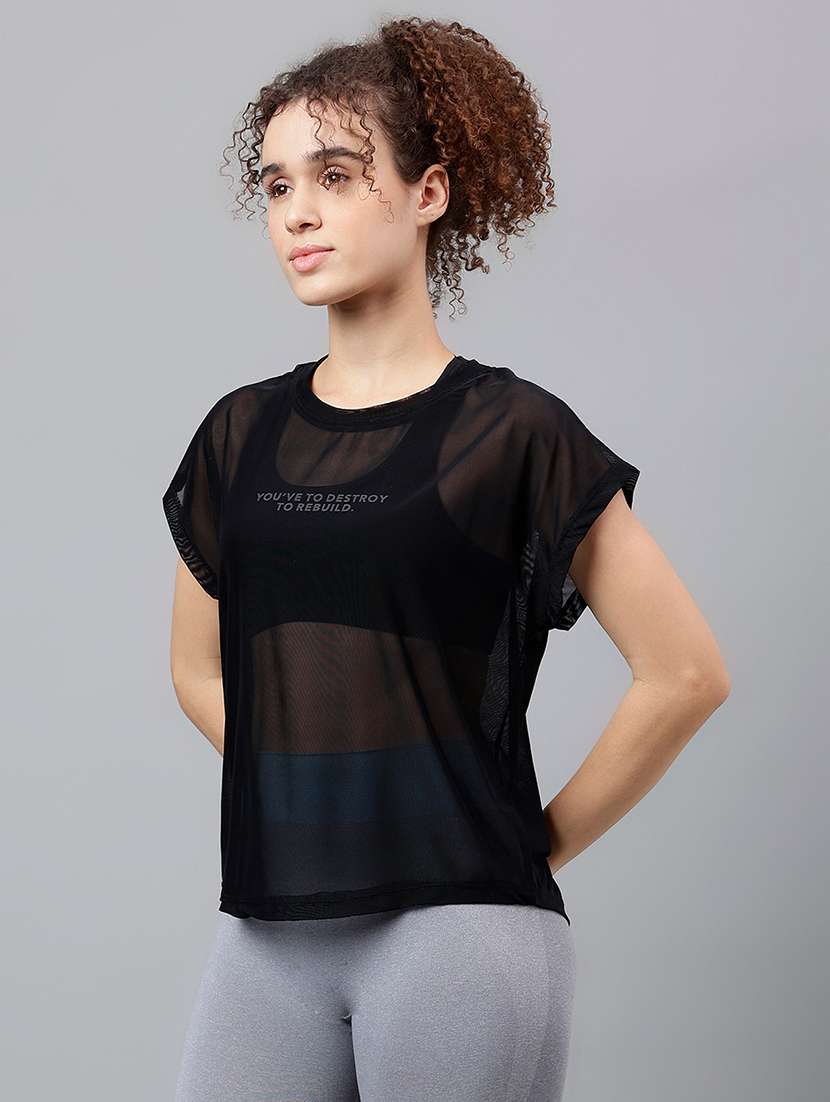 women typography printed round neck dri-fit t-shirt - 21763043 -  Standard Image - 1