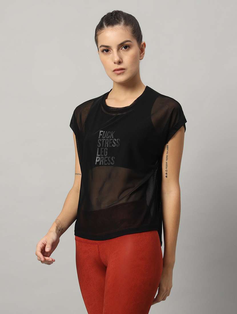 women typography printed relaxed fit dri-fit t-shirt - 21763092 - Standard Image - 1