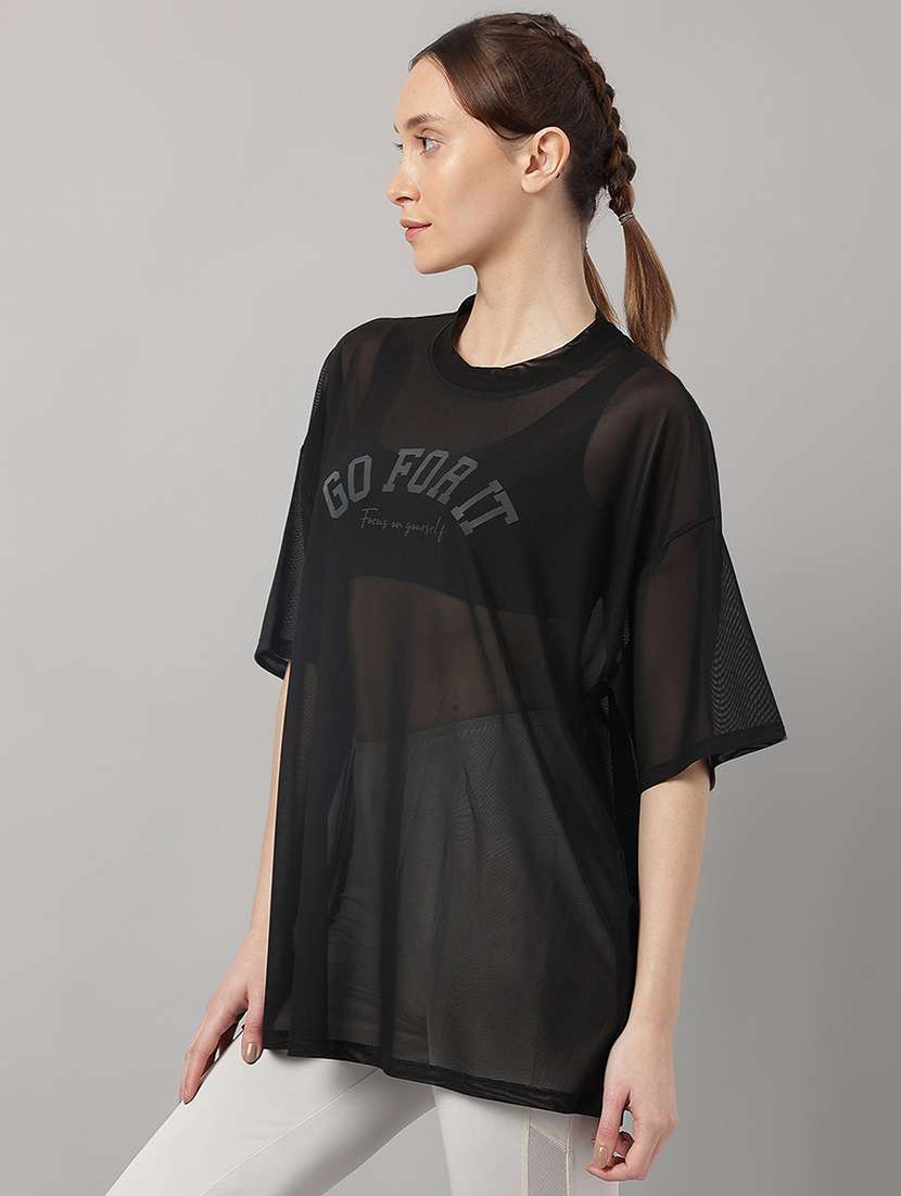 women typography printed relaxed fit dri-fit t-shirt - 21763094 -  Standard Image - 1