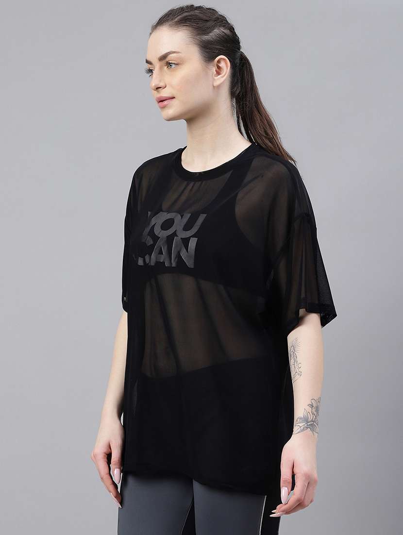 women typography printed relaxed fit dri-fit t-shirt - 21763105 - Standard Image - 1