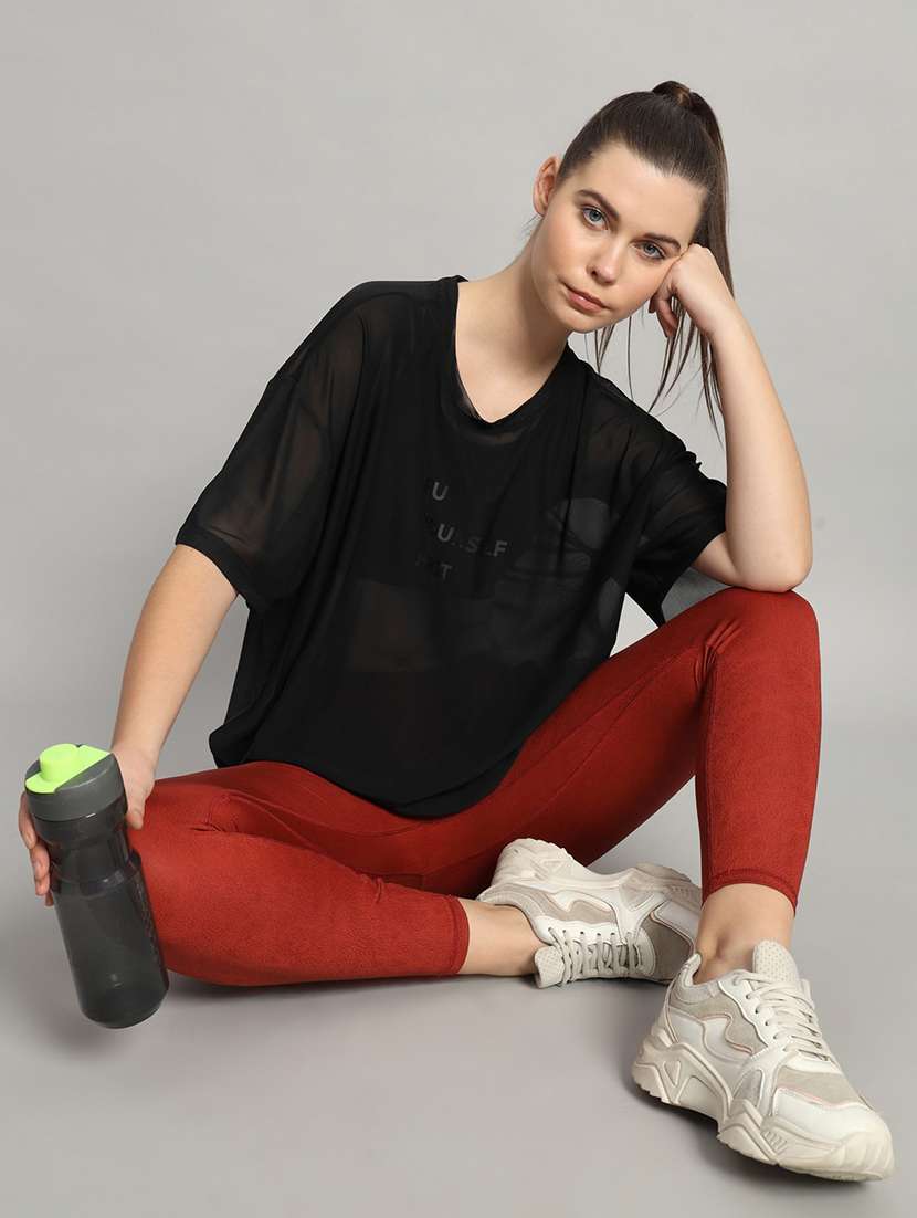 women typography printed relaxed fit dri-fit t-shirt - 21763154 -  Standard Image - 4