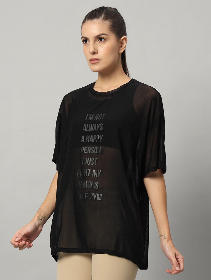 women typography printed relaxed fit dri-fit t-shirt - 21763157 - Standard Image - 1
