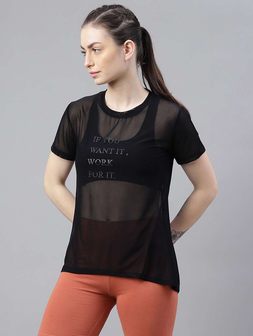 women typography printed relaxed fit dri-fit t-shirt - 21763185 -  Standard Image - 1