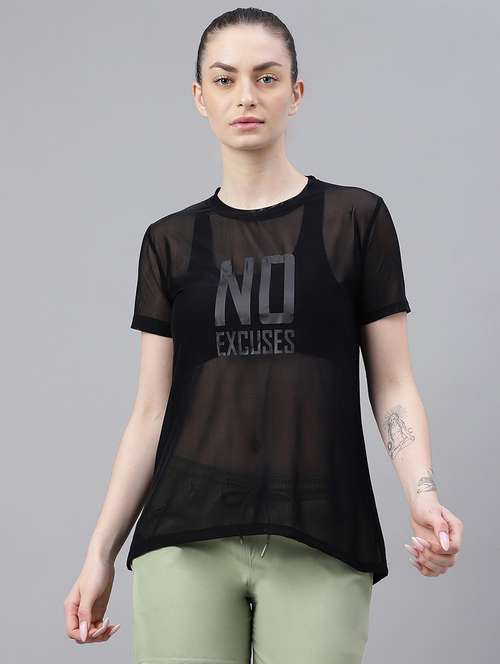 Women Typography Printed Relaxed Fit Dri Fit T Shirt