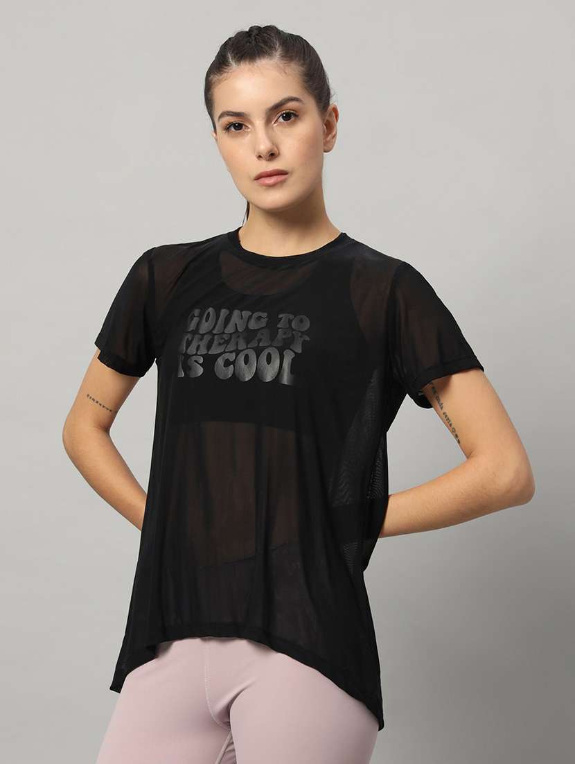 women typography printed relaxed fit dri-fit t-shirt - 21763226 -  Standard Image - 1