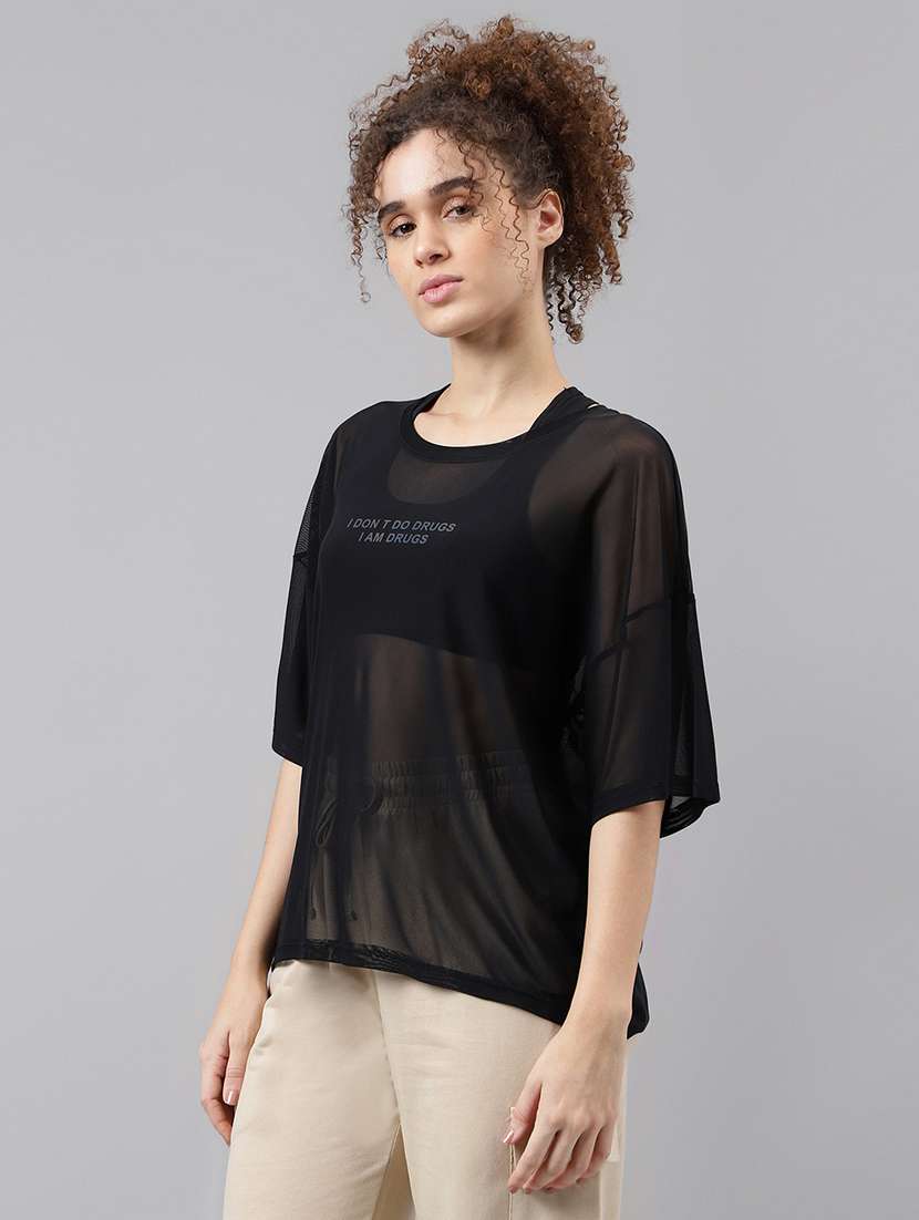 women typography printed relaxed fit dri-fit t-shirt - 21763253 -  Standard Image - 1