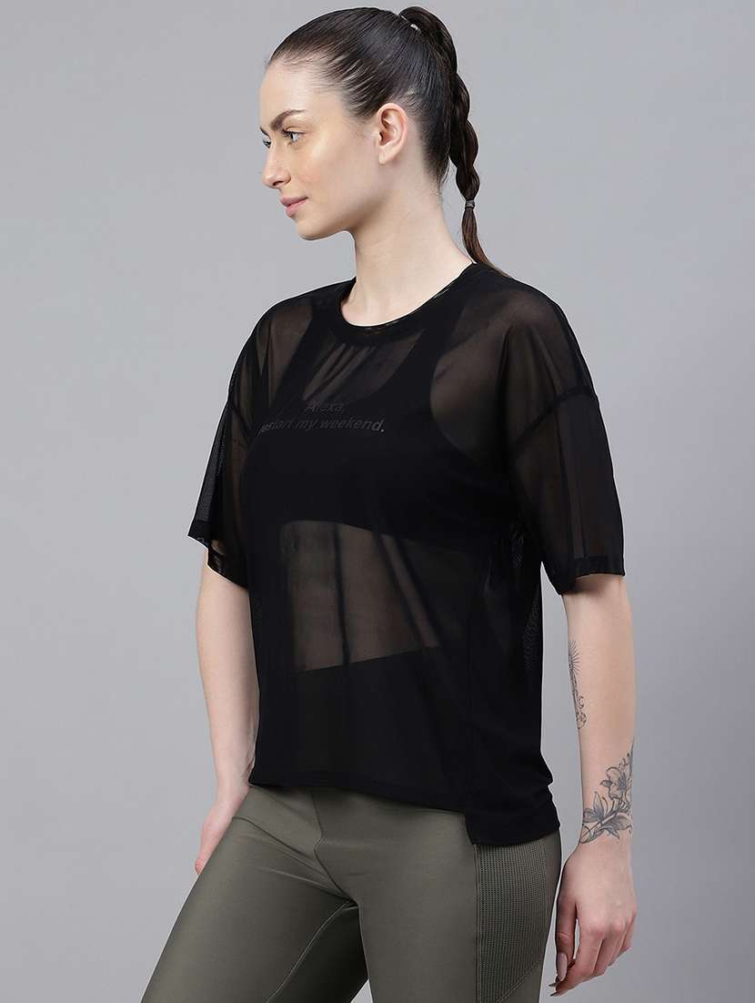 women typography printed relaxed fit dri-fit t-shirt - 21763258 -  Standard Image - 1