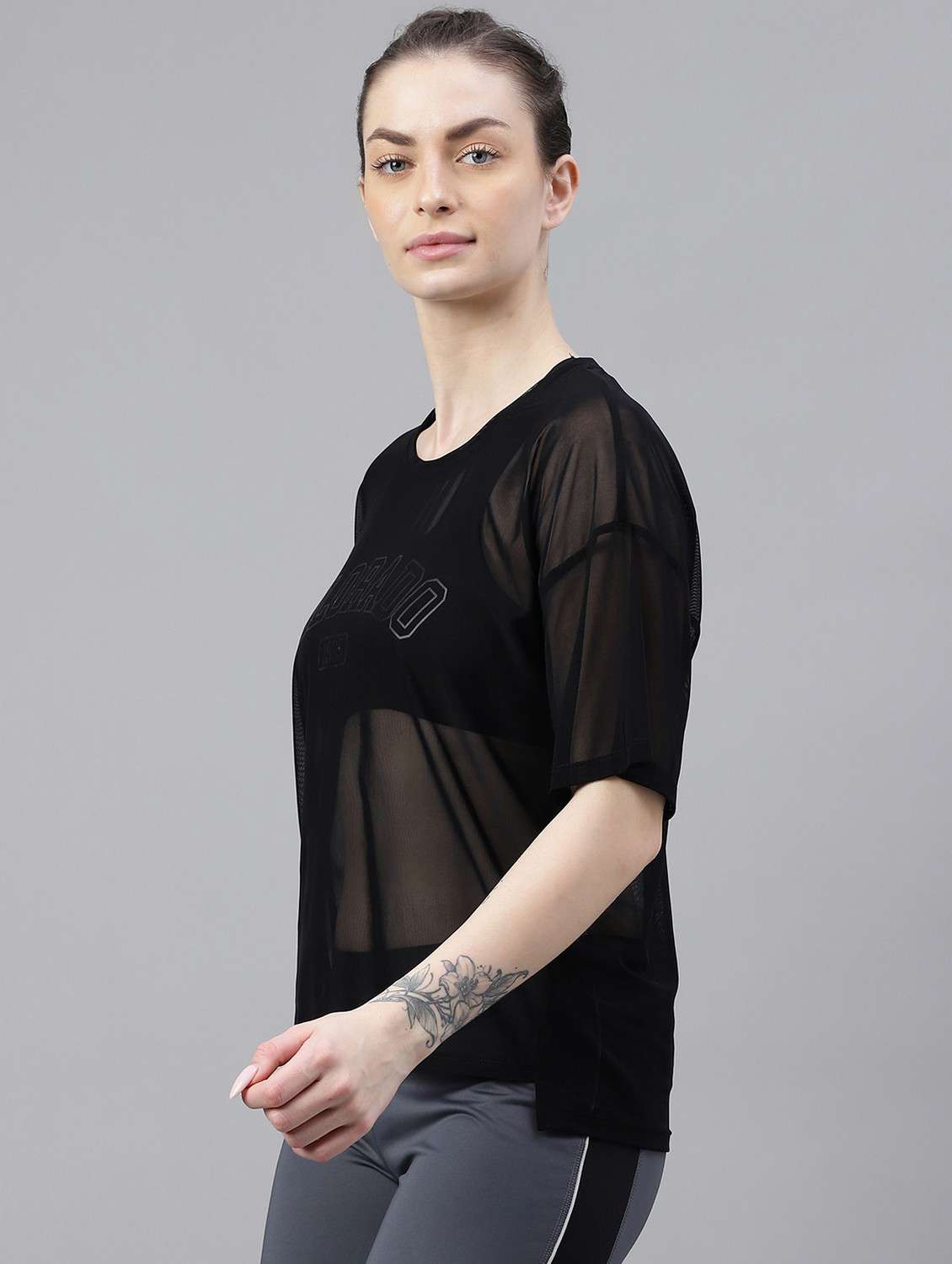 women printed relaxed fit mesh sports t-shirt - 21763272 -  Standard Image - 1