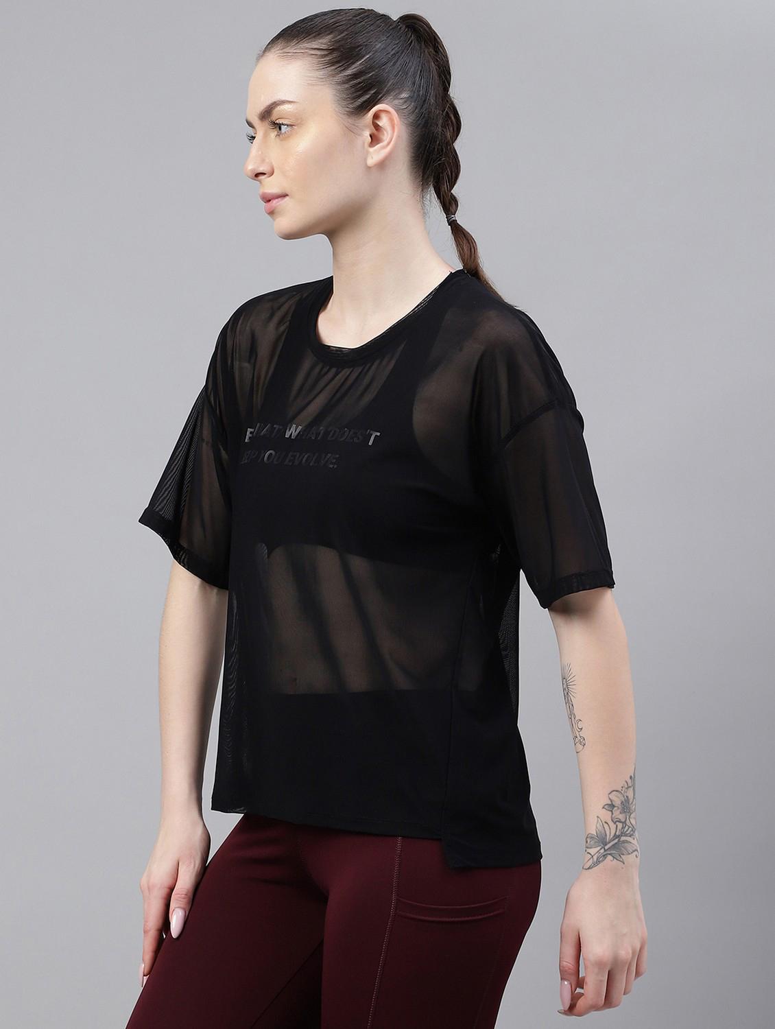 women black typographic round neck t-shirt - 21763273 -  Standard Image - 1