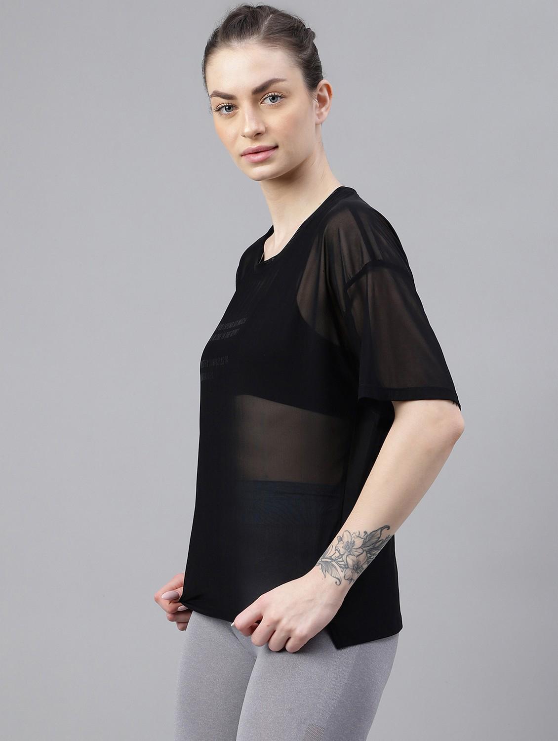 women black typographic round neck t-shirt - 21763274 -  Standard Image - 1