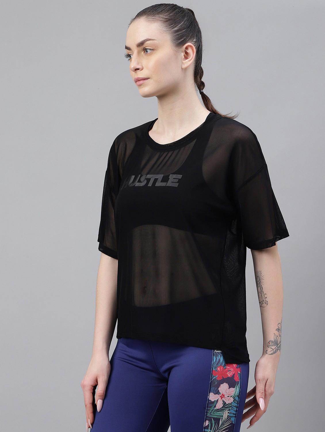 women printed relaxed fit mesh sports t-shirt - 21763275 -  Standard Image - 1