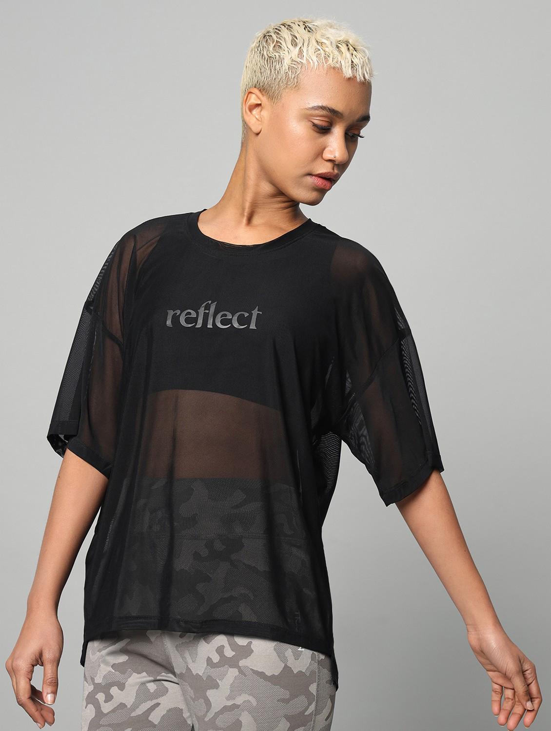women printed relaxed fit mesh sports t-shirt - 21763276 - Standard Image - 1