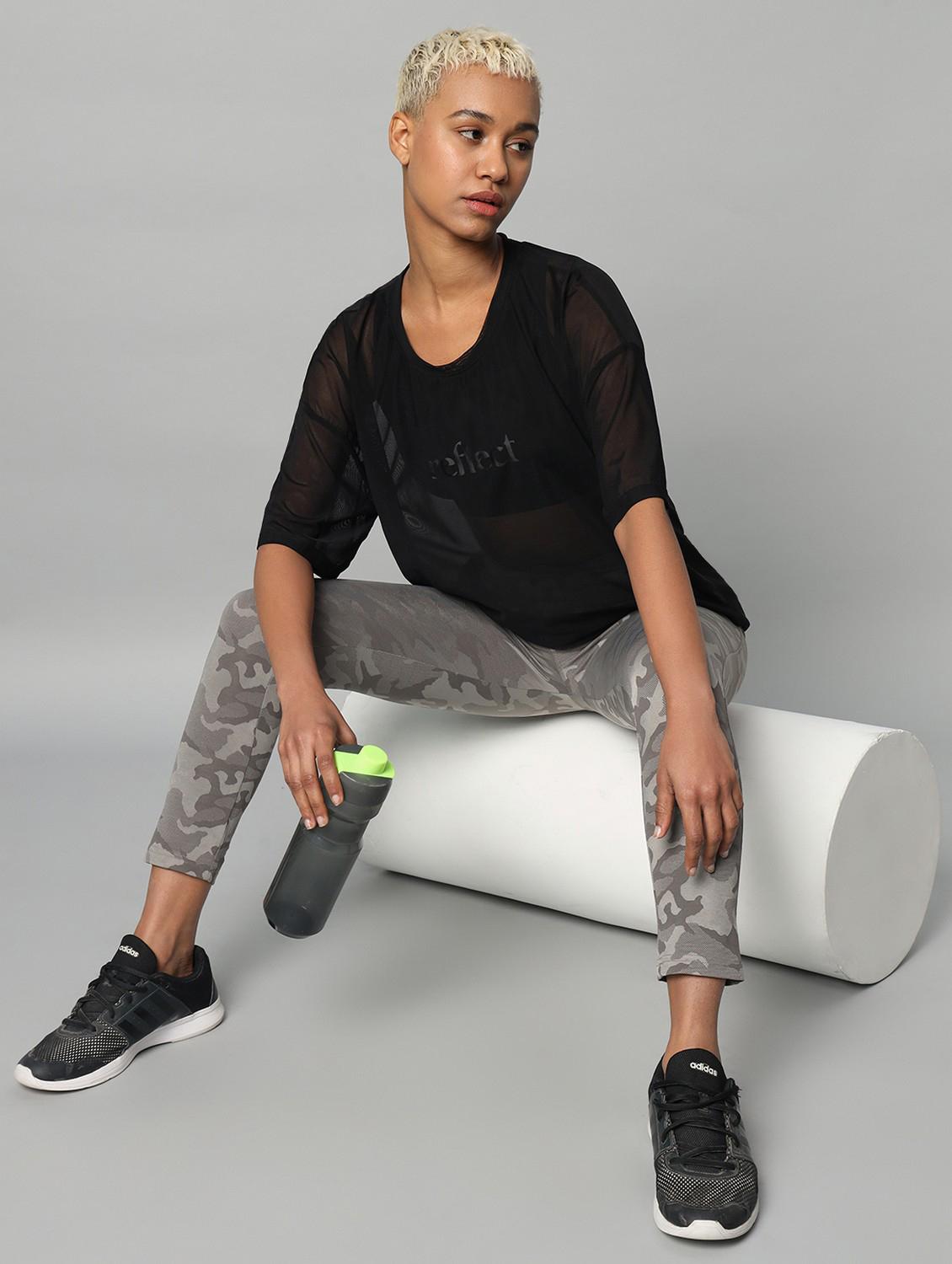 women printed relaxed fit mesh sports t-shirt - 21763276 - Standard Image - 4