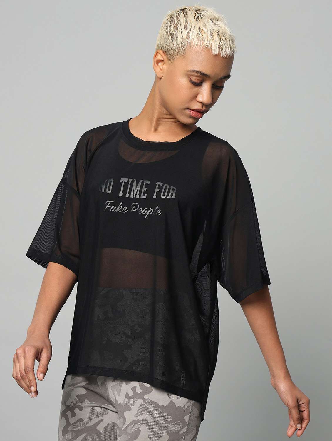 women printed relaxed fit mesh sports t-shirt - 21763277 -  Standard Image - 1