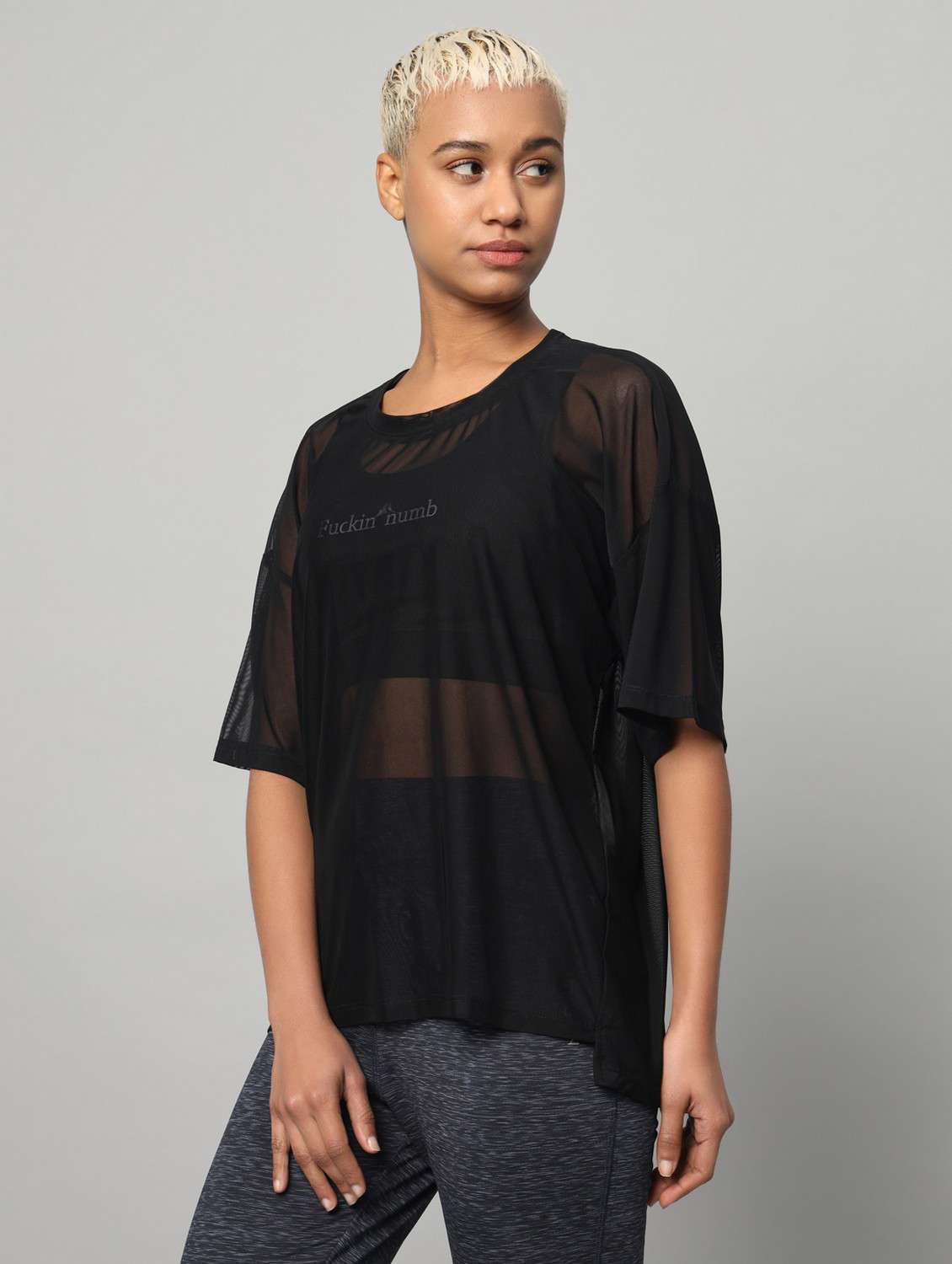 women black typographic round neck t-shirt - 21763279 -  Standard Image - 1