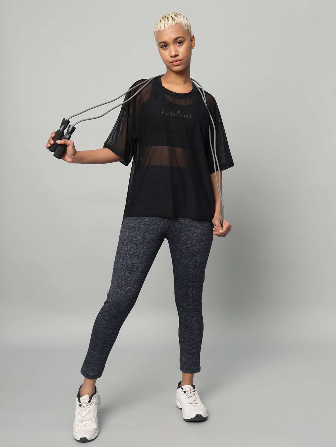 women black typographic round neck t-shirt - 21763279 -  Standard Image - 4