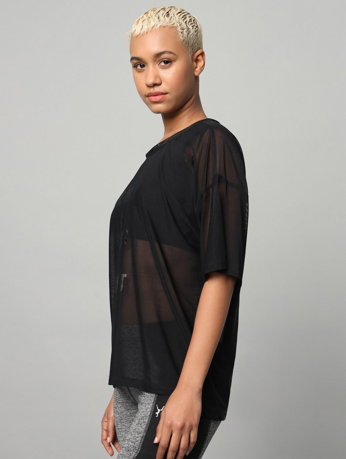 women black typographic round neck t-shirt - 21763281 - Standard Image - 1