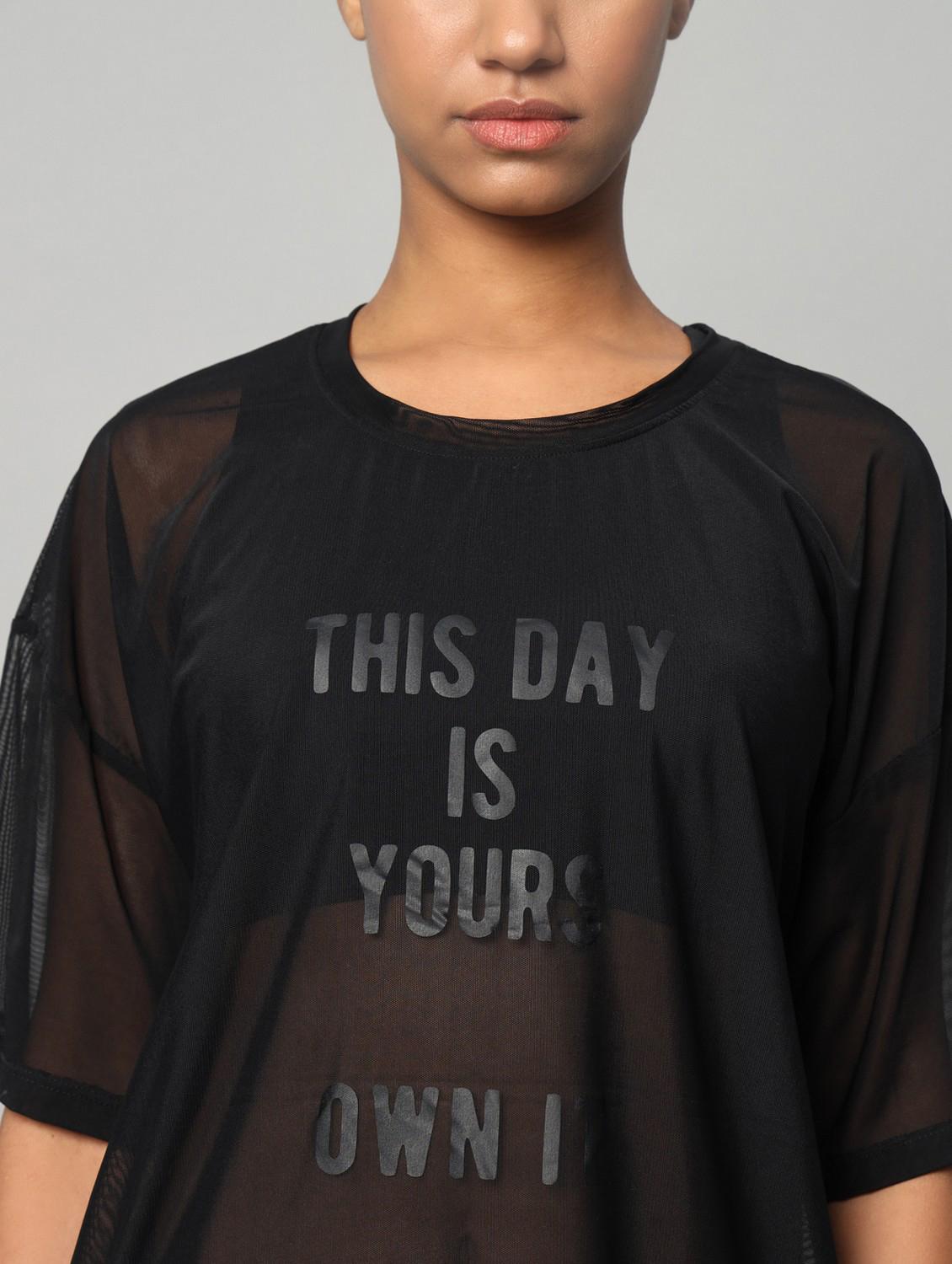 women black typographic round neck t-shirt - 21763281 - Standard Image - 6