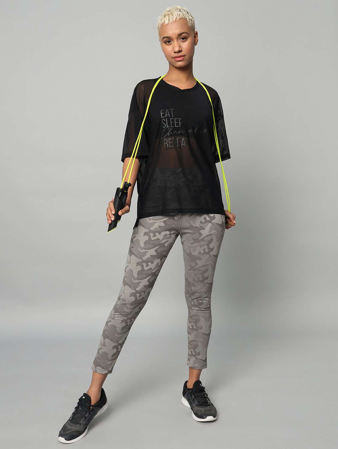 women printed relaxed fit mesh sports t-shirt - 21763285 -  Standard Image - 4