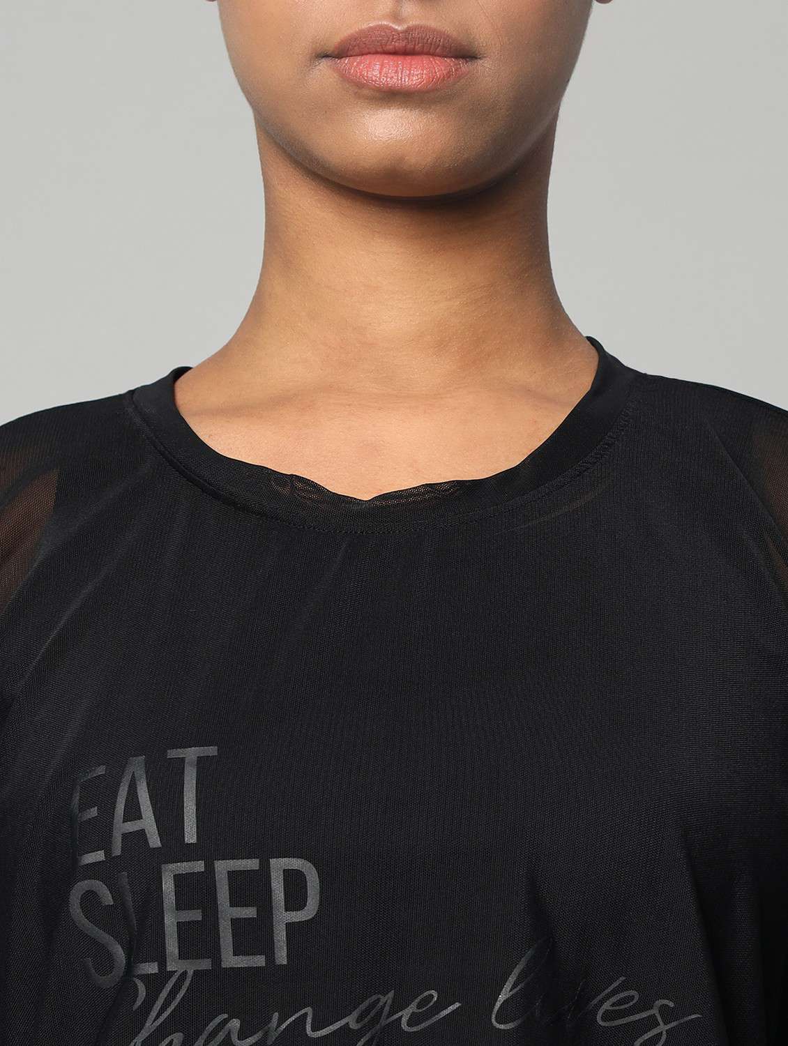 women printed relaxed fit mesh sports t-shirt - 21763285 -  Standard Image - 6