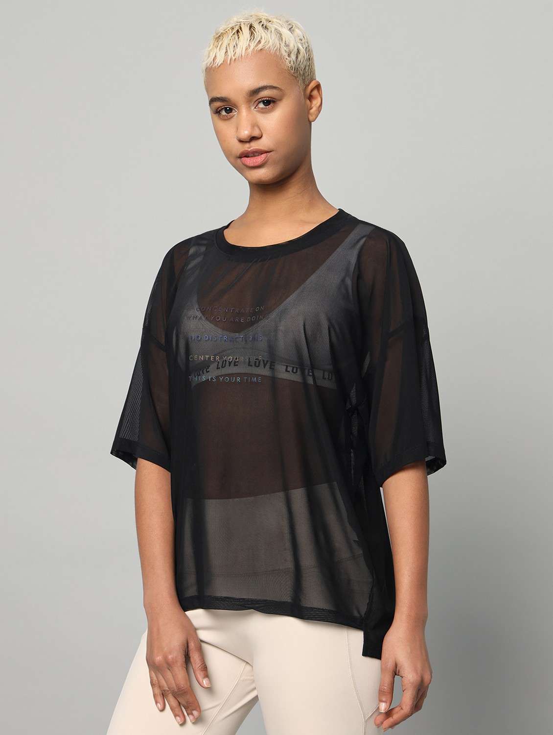 women printed relaxed fit mesh sports t-shirt - 21763288 -  Standard Image - 1