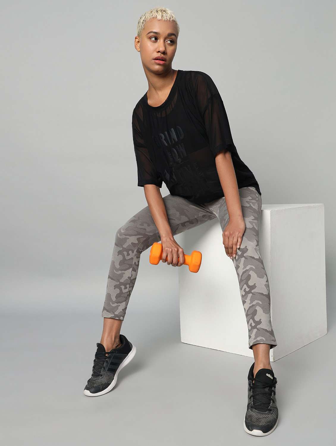 women printed relaxed fit mesh sports t-shirt - 21763289 - Standard Image - 4