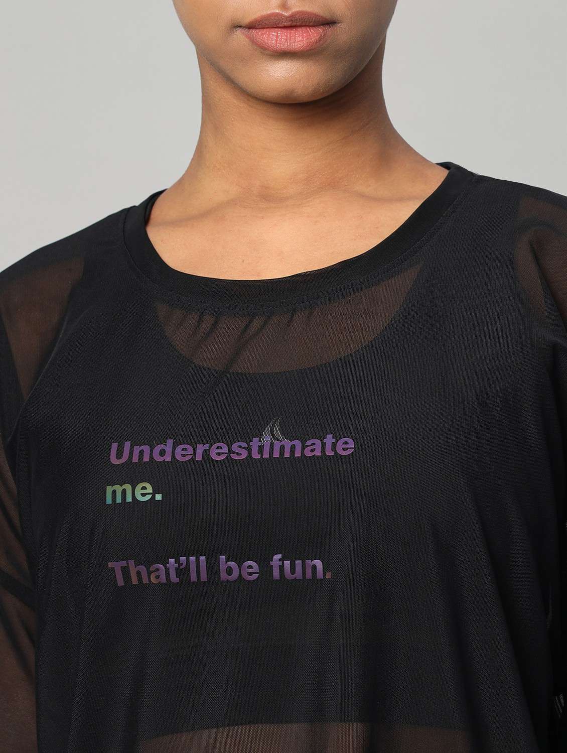 women black typographic round neck t-shirt - 21763291 -  Standard Image - 6