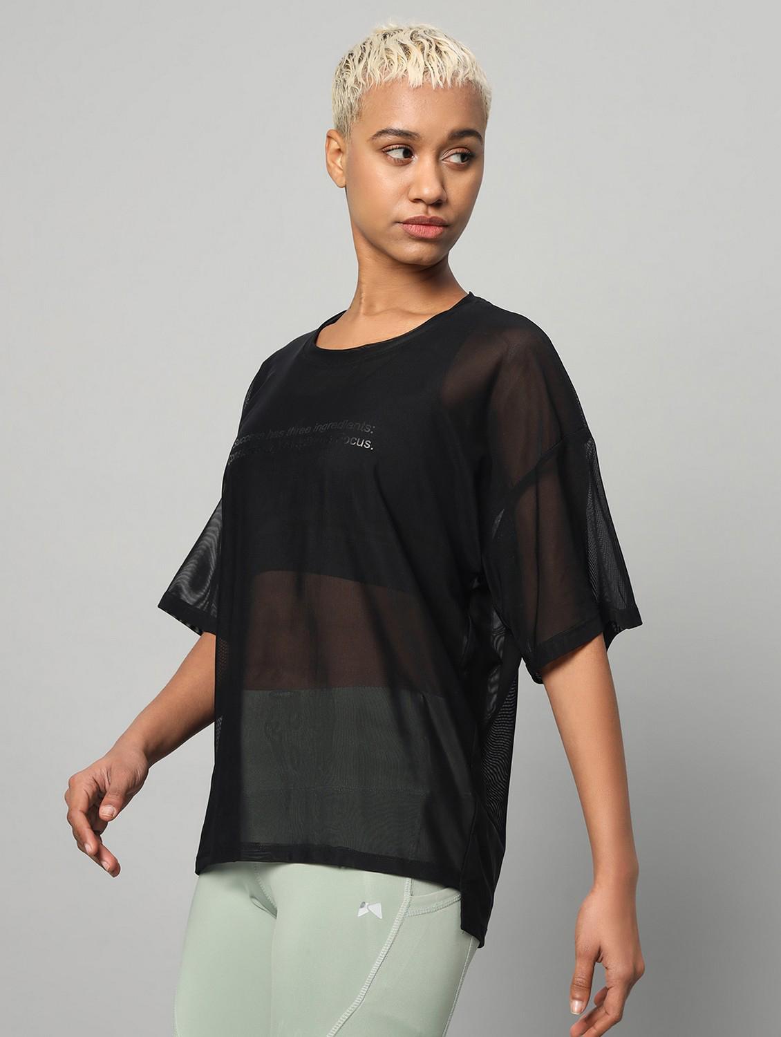 women printed relaxed fit mesh sports t-shirt - 21763292 - Standard Image - 1