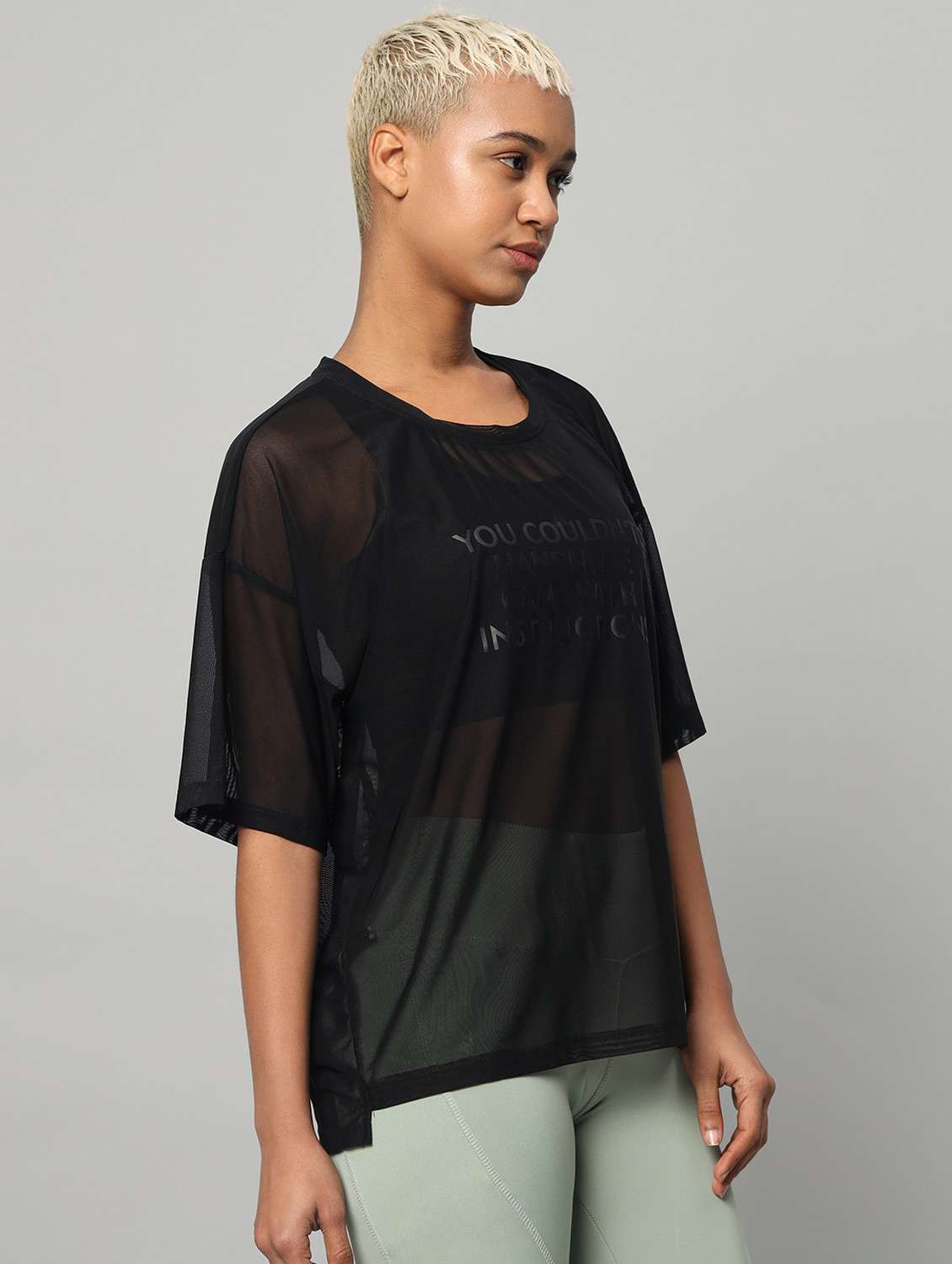 women printed relaxed fit mesh sports t-shirt - 21763296 -  Standard Image - 1