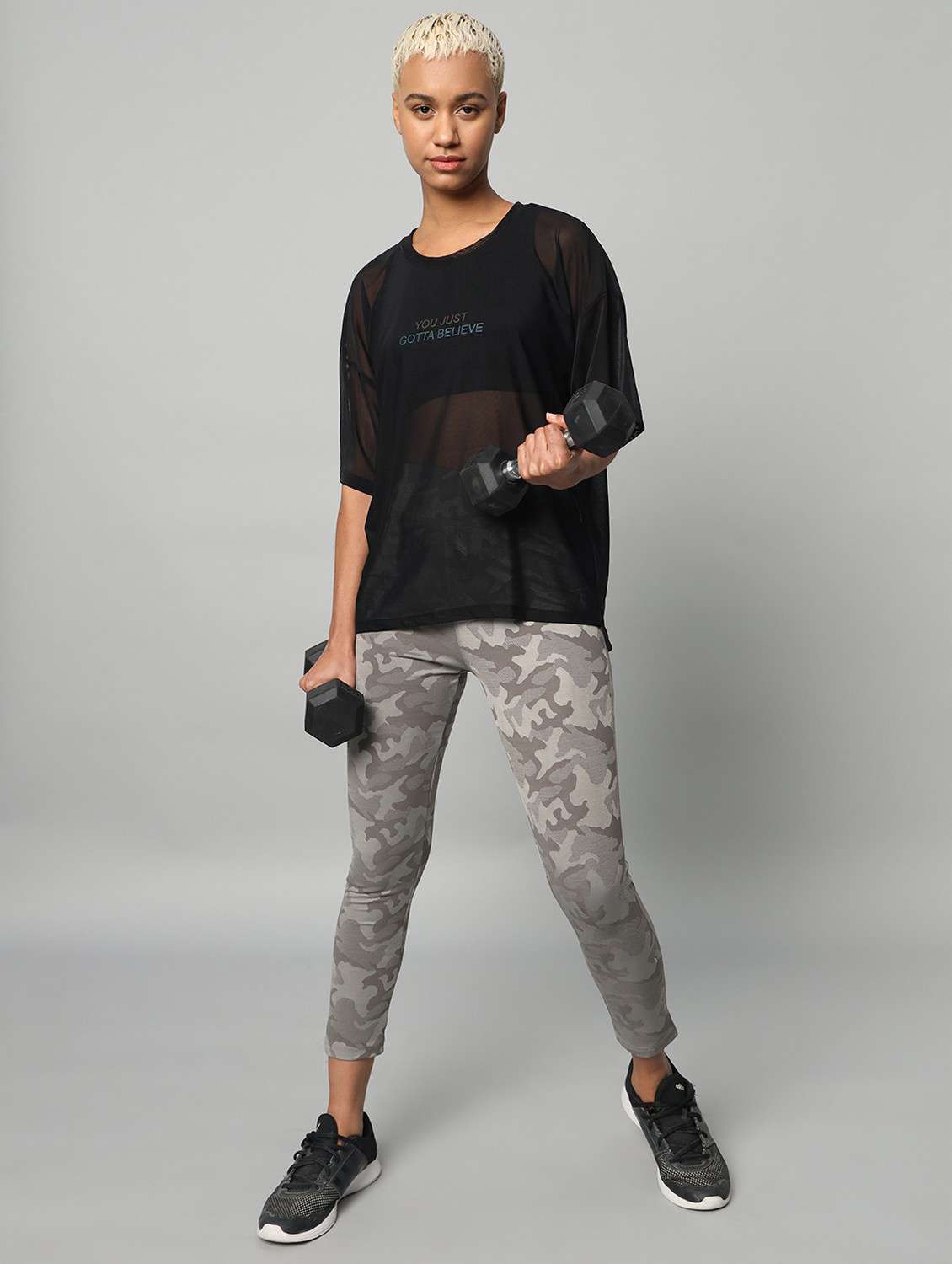 women black typographic round neck t-shirt - 21763297 -  Standard Image - 4