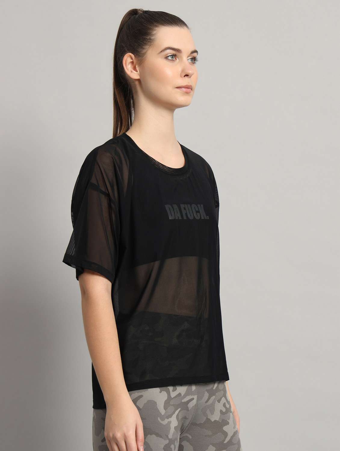 women black typographic round neck t-shirt - 21763298 -  Standard Image - 1