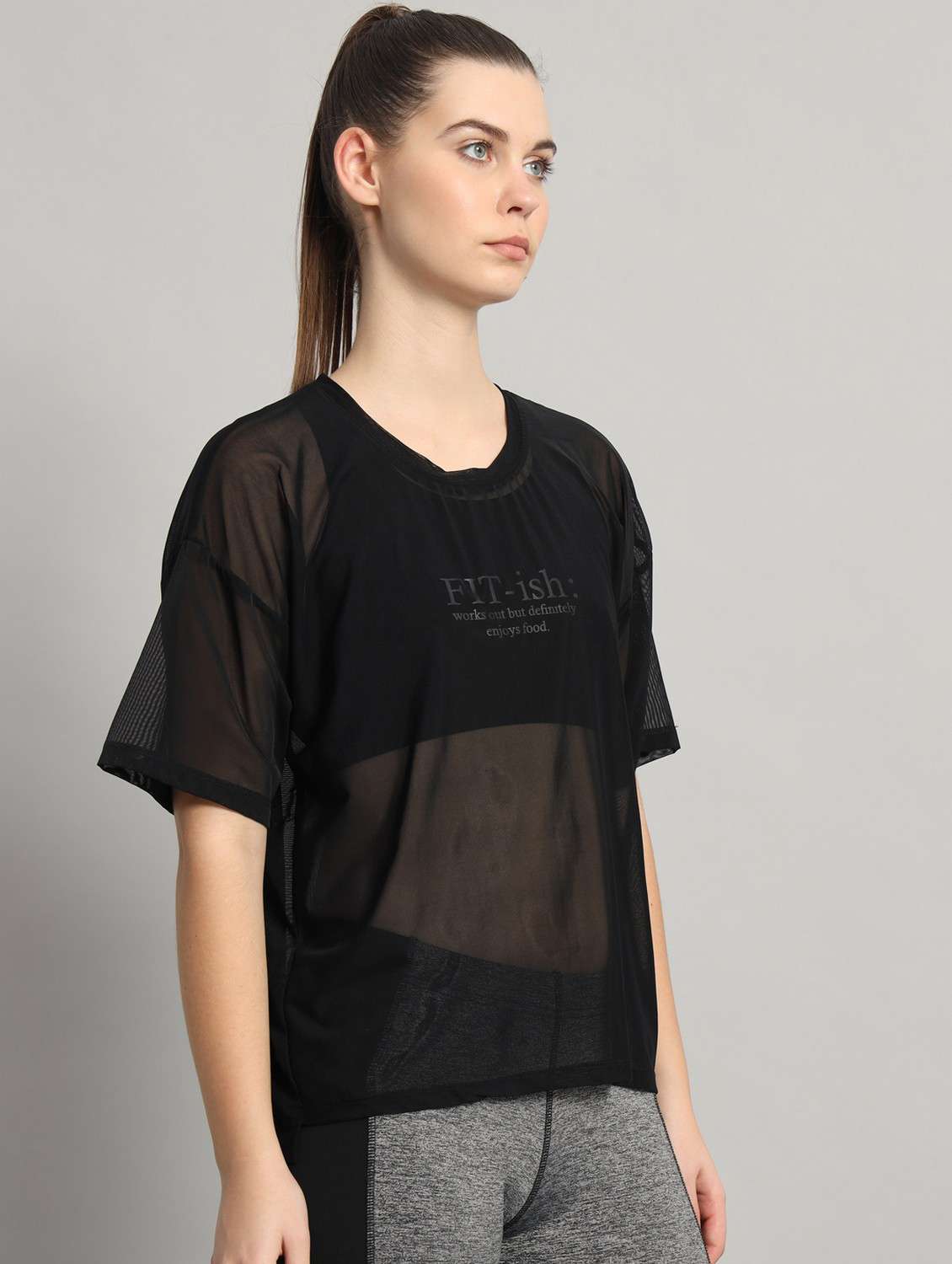 women printed relaxed fit mesh sports t-shirt - 21763299 -  Standard Image - 1