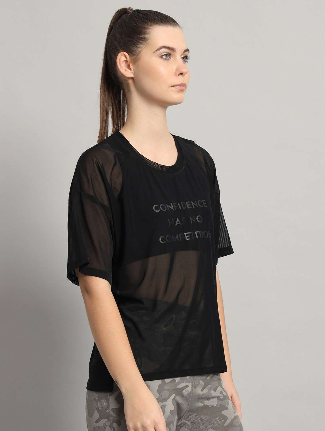 women black typographic round neck t-shirt - 21763300 -  Standard Image - 1
