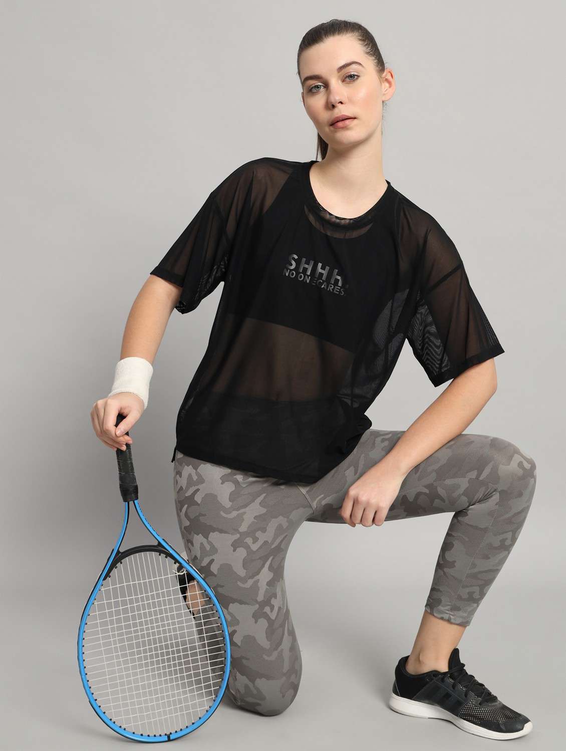 women black typographic round neck t-shirt - 21763301 -  Standard Image - 4