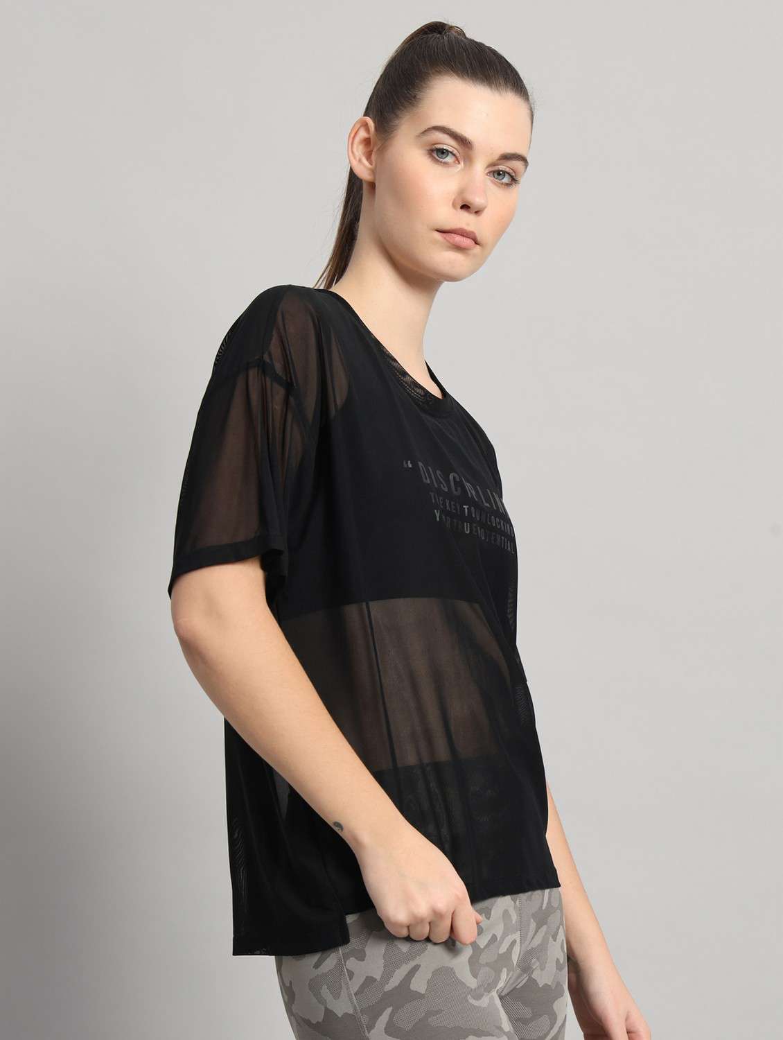 women printed relaxed fit mesh sports t-shirt - 21763302 -  Standard Image - 1