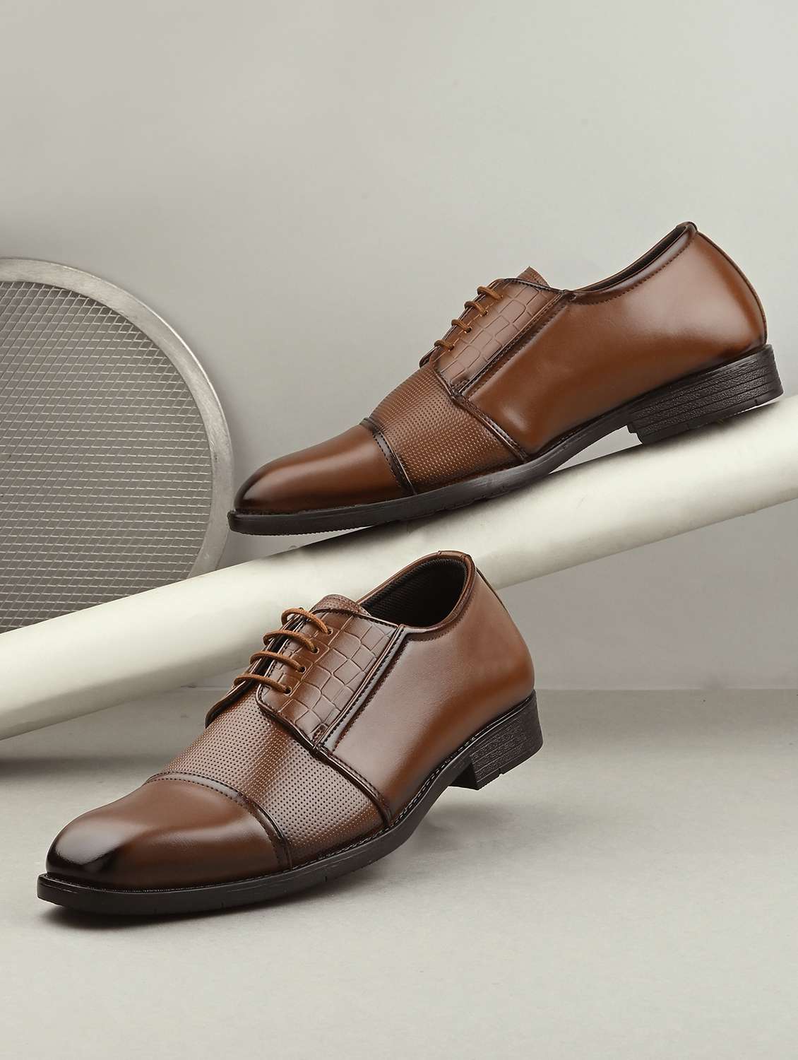 men tan lace-up derby