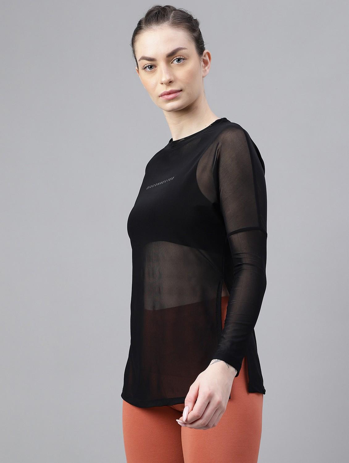 women printed long sleeves mesh sports t-shirt - 21763354 - Standard Image - 1