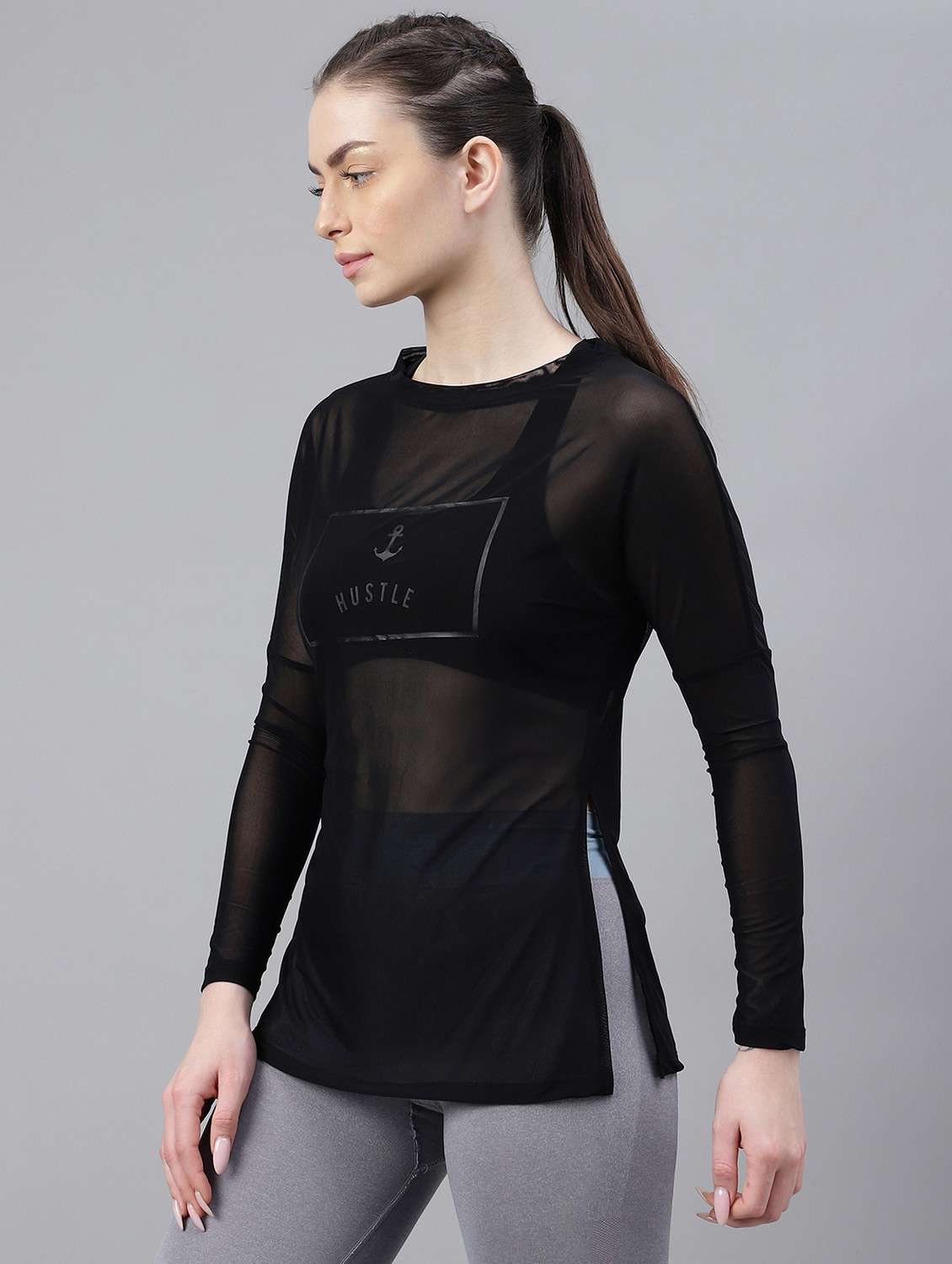 women printed long sleeves mesh sports t-shirt - 21763357 -  Standard Image - 1