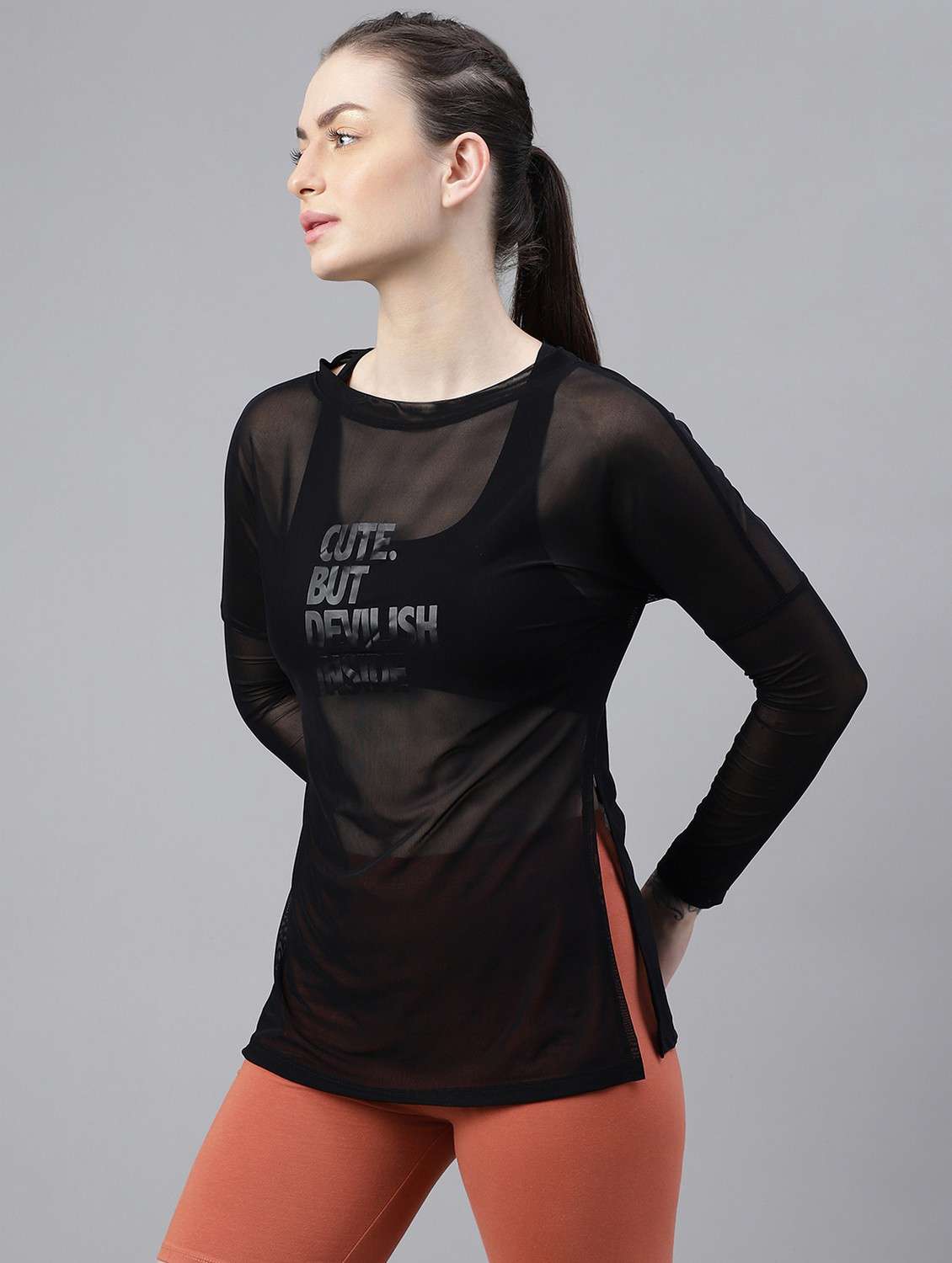women black typographic long sleeve t-shirt - 21763358 - Standard Image - 1