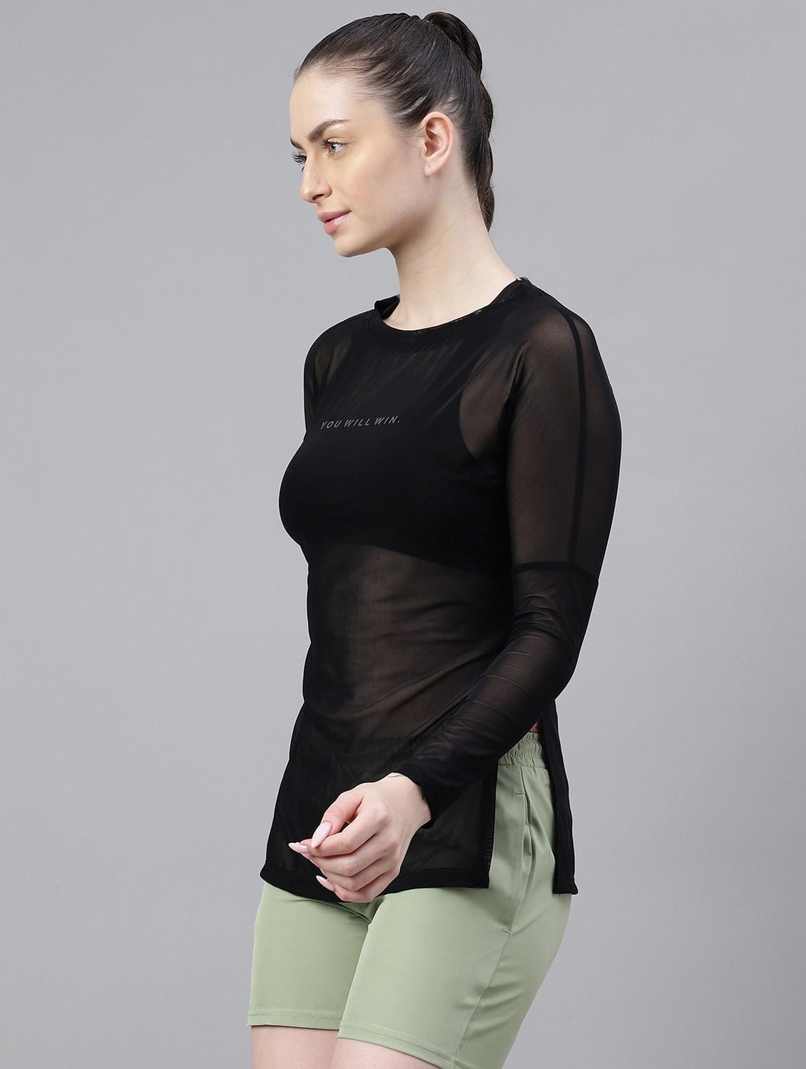 women printed long sleeves mesh sports t-shirt - 21763359 - Standard Image - 1